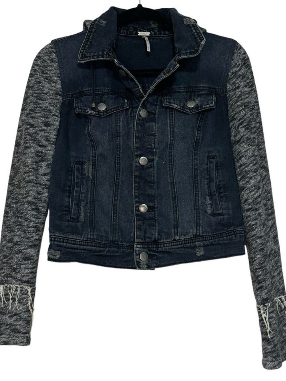 Free People Denim Jacket with Knit Hoodie Sleeves